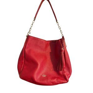 Kate Spade New York Red Pebbled Leather Tote Shoulder Bag Tassel Accent